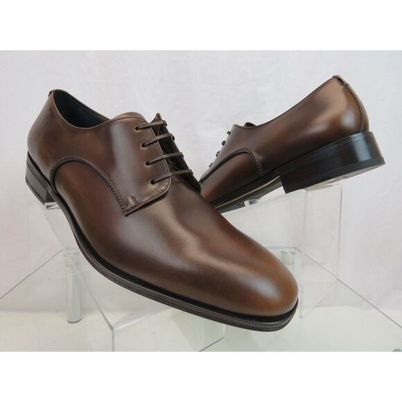 NIB FERRAGAMO DANIEL BURNISHED BROWN BROGUE LEATHER LACE UP DERBY OXFORDS 9.5 E main image 13